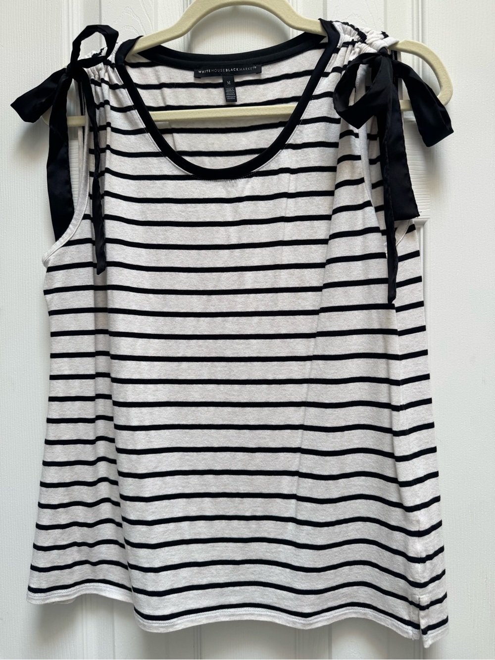 White House Black Market Black & White Striped Tie-Shoulder Tank Top